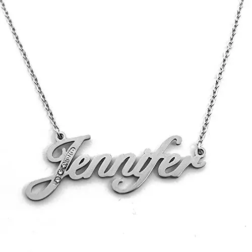 Produktbild: Kigu Namenskette Jennifer - Silber Ton - Personalisierte Namenskette - Personalisierte Schmuck für Damen - Individueller Schmuck für Mädchen - Custom Anhänger Jennifer