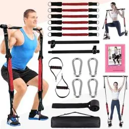 Produktbild: Pilates Bar Set Mit Widerstandsbändern, Krafttrainingsgeräte Frauen Männer, 60IBS-180IBS Verbesserte Pilates Widerstandsbänder und Toning Bar, Griffe für Home Gym,Tragbare Fitnessgeräte