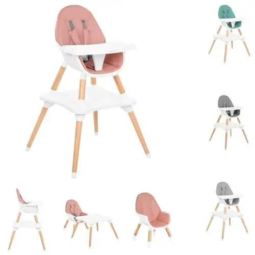 Produktbild: Kikkaboo Kinderhochstuhl Multi 3 in 1, Kinderstuhl, Tisch, Holzbeine, umbaubar, Farbe:pink