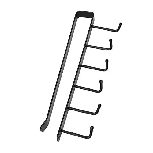 Produktbild: Kikumi Kaffeetassenhalter mit 6 Haken, Stilvoller Stil, Praktisch, Praktisch, Stabil, Zuverlässig, Langlebig, Tragbares Küchenregal für Zuhause (Schwarz)