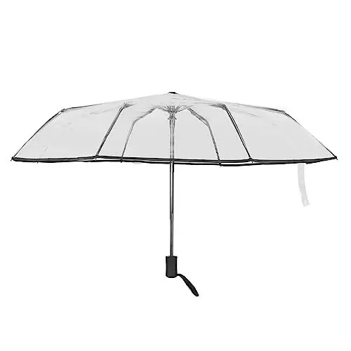 Produktbild: Kikumi Kompakter Regenschirm, Schwarz, Transparent, Automatisches Design, Stabile Struktur, Reiseschirm für Rucksack-Ausflüge Im Freien