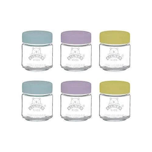 Produktbild: Kilner Babygläser mit Silikondeckel, Behälter zum Einfrieren oder Erwärmen von Babynahrung, Gefrier- und mikrowellengeeignet, Vorratsdosen Glas mit Deckel zum Selbstbefüllen, 6 × 110 ml