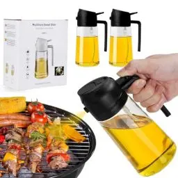 Produktbild: Kimimara 2 in 1 - Ölsprüher für Speiseöl Oelsprayflasche KücheGlas Ölzerstäuber 470ML Ölsprüher Ölflasche Ölspender für Grillen, Kochen, Salate, Backen Gesundes Essen Küchenutensilien (black X2)