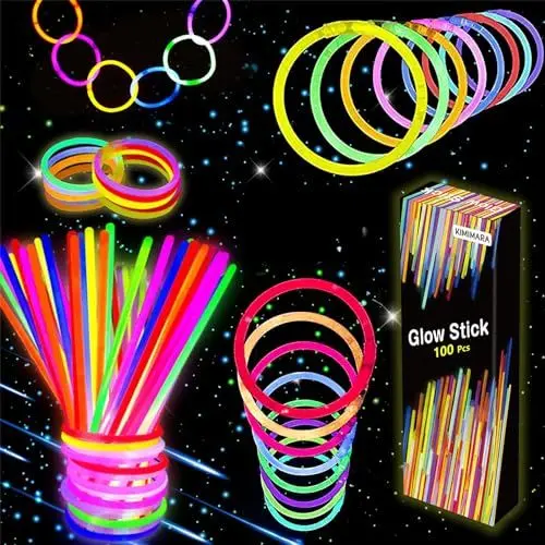 Produktbild: Kimimara Knicklichter Leuchtstäbe - 100 Stück Knicklichter Kinder Armreifen Knicklichter mit Verbinder vielfarbig Knicklichter Festival Ausrüstung Leuchtstäbe Knicklichter Party
