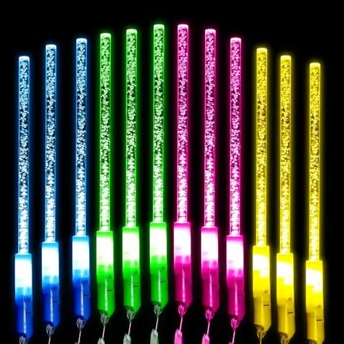 Produktbild: Kimimara LED Glasfaser Leuchtstäbe 12 Stück - Acrylblasen Leuchtstäbe Glasfaser Leuchtstäbe Set Leuchtstäbe Partyspielzeug Zubehör Neonfarben Wechselnd für Halloween, Partys, Konzerte, Hochzeit