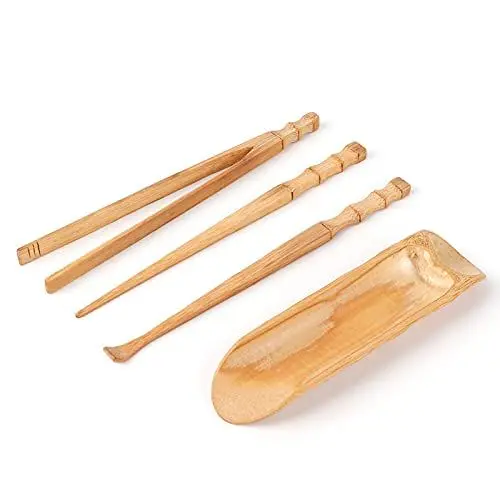 Produktbild: KIMISS Bambus-Teeservice, 4-teiliges Chinesisches Teeservice-Werkzeugset, Teezeremonie-Zubehör-Set, Geeignet für Zuhause, Büro und Teetisch