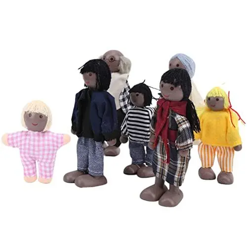 Produktbild: Premium-Familienpuppenfiguren – Miniatur-Personen-Spielzeugset aus Kiefernholz – Exquisites E-onales Puppenhaus-Zubehör – Handgefertigtes Familienpuppen-Set aus Holz –
