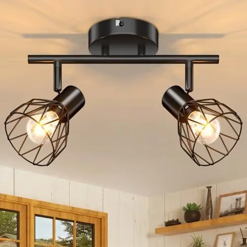 Produktbild: Kimjo LED Deckenstrahler Schwenkbar - Deckenlampe 2 Flammig Schwarz Deckenleuchte E14 - Lampe Strahler für Wohnzimmer, Küche und Schlafzimmer