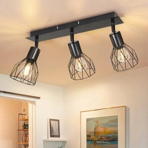 Produktbild: Kimjo LED Deckenstrahler 3 Flammig Schwenkbar - Deckenstrahler Schwarz Strahler Deckenleuchte - Deckenlampe 3 Flammig E14 Deckenlampe Spots - Küchenlampe Decke Spotbalken Nein Leuchtmittel