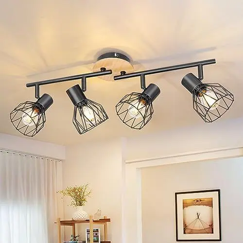 Produktbild: Kimjo LED Deckenstrahler 4 Flammig - LED Deckenleuchte E14 4 Flammig Schwarz Deckenlampe Holz - Schlafzimmer Deckenleuchte Küche Lampe Decke Wohnzimmerlampe - Spotleuchte Nein Leuchtmittel