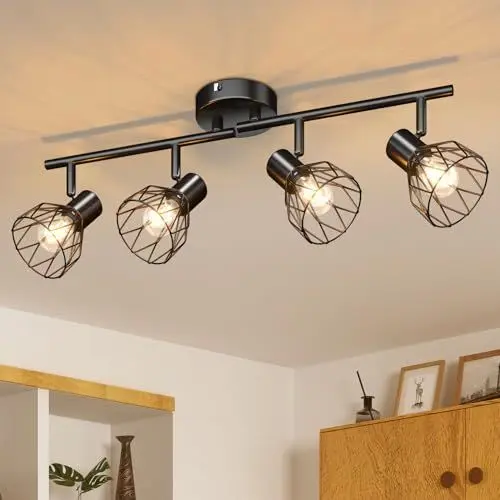 Produktbild: Kimjo LED Deckenstrahler 4 Flammig - Strahler Deckenleuchte E14 4 Flammig Deckenstrahler Schwarz - Lampe Küche Deckenlampe LED - Lampe Wohnzimmer Schlafzimmerlampe Deckenspots Nein Leuchtmittel