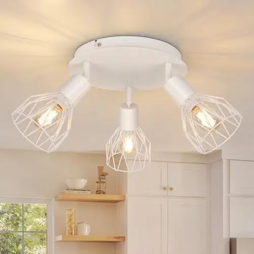 Produktbild: Kimjo Lampe Deckenstrahler 3 Flammig Schwenkbar - Strahler Deckenleuchte 3 Flammig Rund E14 - LED Deckenstrahler Weiss Deckenlampe 3 Flammig - Küchenlampe Deckenleuchte Wohnzimmer Lampe Deckenspot