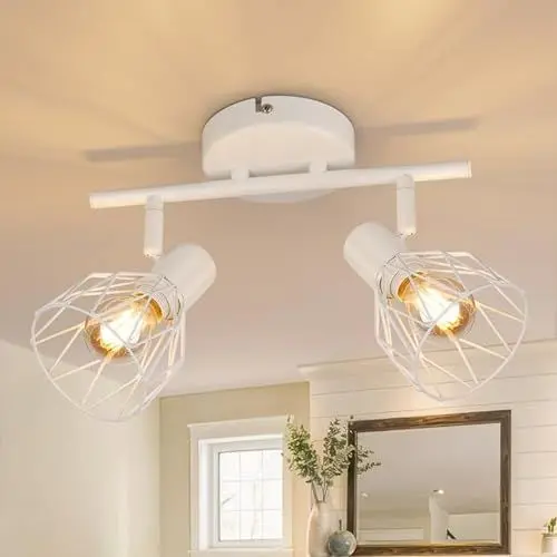Produktbild: Kimjo Deckenstrahler LED Schwenkbar 350° - Deckenstrahler 2 Flammig E14 - Deckenlampe Strahler Deckenleuchte Weiß Deckenlampe Küche - Lampe Weiß Spotleuchten & Spotbalken Wohnzimmerlampe Decke