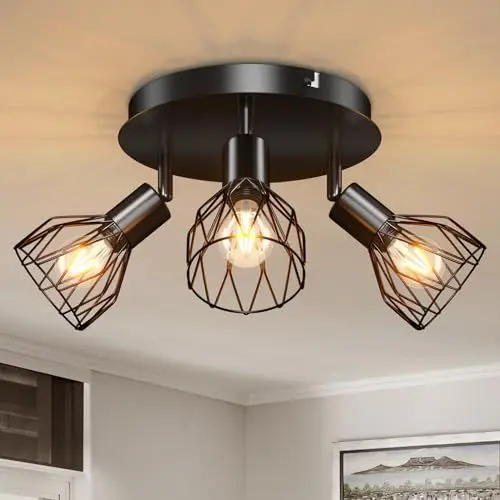Produktbild: Kimjo Led Deckenstrahler 3 Flammig Rund Schwarz 350° - Strahler Deckenleuchte E14 3 Flammig Deckenlampe Spot - Lampe Wohnzimmer Deckenleuchte Küchenlampe - Deckenspot Schlafzimmer Spotleuchte Wand