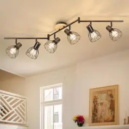 Produktbild: Kimjo Led Deckenstrahler 6 Flammig - Deckenleuchte Strahler E14 Schwenkbar - Leuchte Wohnzimmer Lampen Esszimmer Deckenlampe Schwarz 6 Flammig - Küchenlampen Decke Holz Deckenspot Ohne Leuchtmittel