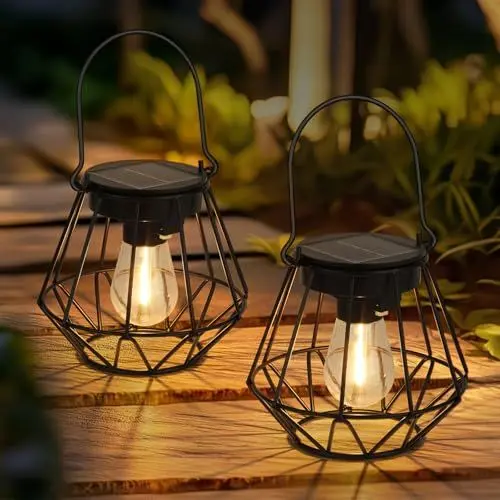 Produktbild: Kimjo Solarlaterne für Außen - Solarlampen für Außen Garten Hängend Stehend IP65 Wasserdicht - Sonnenförmige Solar Laternen Für Draußen Warmweiß Metall - Hängende Solarleuchten Garten Patio 2 Stück
