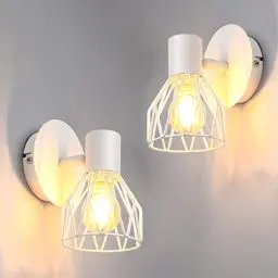 Produktbild: Kimjo Wandleuchte Innen Vintage Wandlampe Weiss - E14 Wand Lampen Schlafzimmer Wandstrahler Innen - Wandspot Verstellbare Wandleuchten Wohnzimmer 2 Stücke Ohne Leuchtmittel