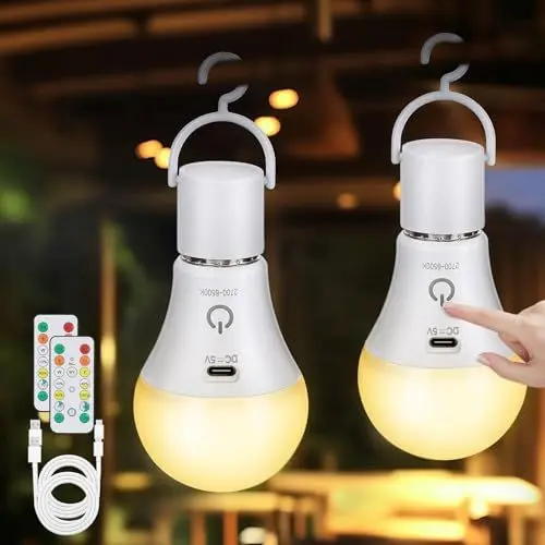 Produktbild: Kimjo Wiederaufladbare Glühbirne mit Batterie - Aufladbare Glühbirne mit Fernbedienung E27 USB 7W - Akku Glühbirne 3 Farben Dimmbare - Touch Control Outdoor Notlicht 2 Stück