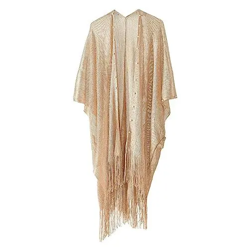 Produktbild: Kimono Damen Strand Sommermantel Poncho Schal Blusenjacke Cardigan Bikini Cover-Up Mittellange Sonnenschutzkleidung Strandkleid Dünner Sommer Strickjacke Loose Cover Up (Gold,Einheitsgröße)