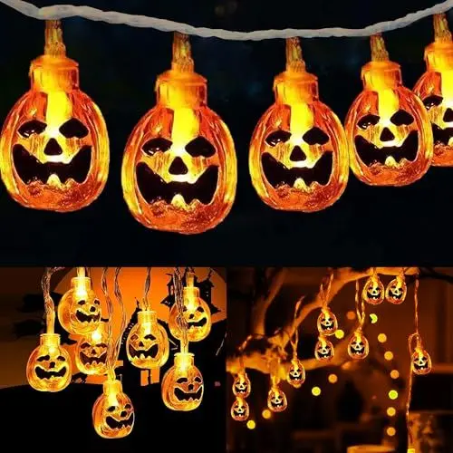 Produktbild: Kimuwote Halloween Lichterkette, 3 Meter 20 LED Halloween Deko Indoor, Hut Kürbis Lichterkette Deko für Innen und Außen, Party, Garten, Festen,Halloween Deko (Warmweiß)