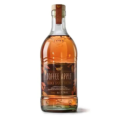 Produktbild: Kin Toffee Apple Vodka 20,3% Vol. – Sanfte Mischung aus Wodka, Karamell und Apfel, pur oder in Cocktails genießen. Hergestellt im Lake District, ideal als Geschenk 700ml