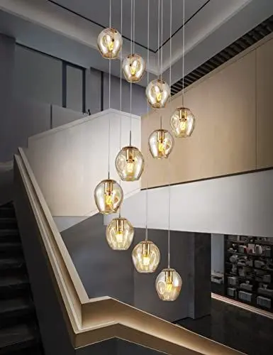 Produktbild: Kinbolas 10 kugel pendelleuchte treppenhaus lampe lang decke hängelampe,längenverstellbare hängeleuchte kugelleuchte,kugel glas hängend deckenleuchte für galerie,treppenspirale,Flur-40×250CM