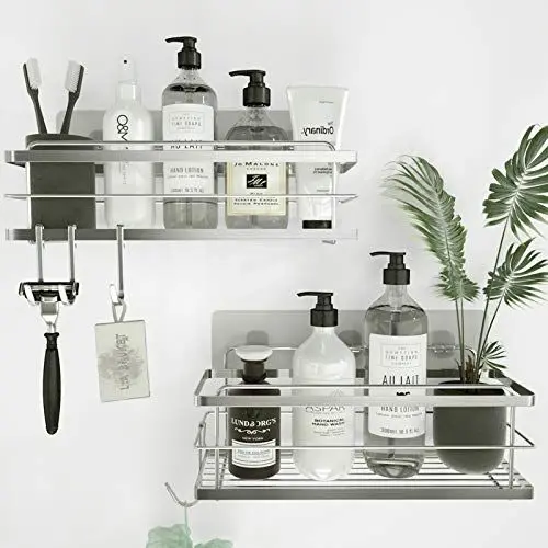 Produktbild: KINCMAX 2X Duschablage ohne Bohren - Edelstahl Badezimmer Organizer - Duschregal ohne Bohren - Badaccessoires - Duschkorb selbstklebend mit Haken - Shower Shelf - Silber