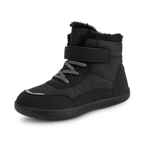 Produktbild: Kinder Barfuß Winterstiefel mit Breiter Zehenbox Jungen Mädchen Rutschfest Wasserdicht Nullabsatz Minimalistisch Warm Knöchel Schneestiefel High Top Leicht Atmungsaktiv Laufschuhe für Kleinkinder