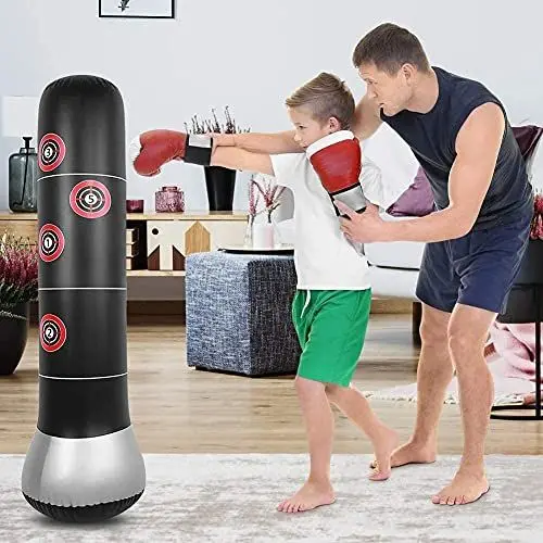 Produktbild: Kinder Boxsack Training, 145 cm Tumbler Sandsack mit 2 Fächern aufblasbarer und Faltbarer Box-AAC für Training Karate Taekwondo Jungen & Mädchen
