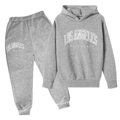 Produktbild: Kinder Casual Brief Gedruckt Langarm Hoodie Pullover Sweatshirt Trainingsanzug Jogger Jogginghose Unisex 2 PC Sweatsuit Set Sportanzug Mädchen (X-30-Grau, 7-8Years)