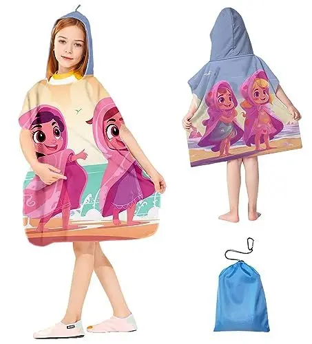 Produktbild: Kinder Frottee-Poncho, Baby-Badeponcho, Mädchen-Badeponcho, Jungen-Badeponcho, superweicher schweißabsorbierender Baby-Badeponcho, Baby-Badetuch mit Kapuze und Prinzessinnen-Muster für 1-6 Jahre