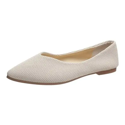Produktbild: Kinder Hallenschuhe Fussball 2024 Fallen Women's Flats Shoes Versatile Pointed Shallow Cut Flat Women Sole Soft Casual Single Shoe Home Work Office Loafers U-58 Beige 7.5