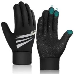 Produktbild: AOTOW Kinder Handschuhe Winter Fahrradhandschuhe - Touchscreen Winterhandschuhe Fahrrad Kinderhandschuhe Thermo Winddichte Fleece Laufhandschuhe Kids mit Anti-Rutsch für 4-12 Jahre Jung Mädch Schwarz