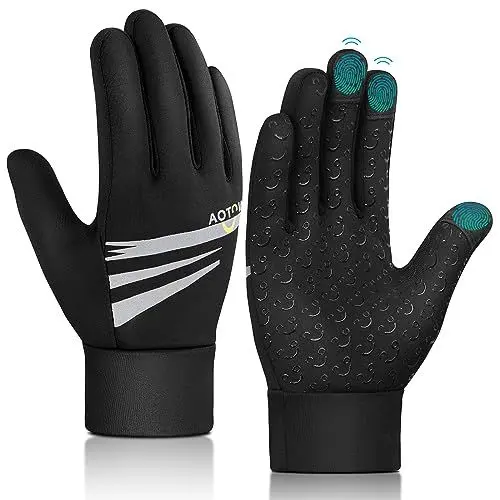 Produktbild: Kinder Handschuhe Winter Fahrradhandschuhe - Touchscreen Winterhandschuhe Warme Kinderhandschuhe Thermo Winddichte Fleece Radhandschuhe mit Anti-Rutsch Sport Outdoor für 4-12 Jahre Jung Mädch Schwarz