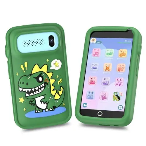Produktbild: Kinder Handy Smartphone, Dinosaurier Weihnachten Geschenk Pretend Smartphone für Mädchen Jungen Alter 3-12, Kinder Kamera Spielzeug mit 200 + Puzzle Spiel, Musik-Player (grün)