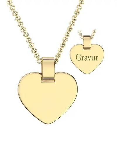 Produktbild: Kinder Herzkette gravierbar Gold (Silber 925 vergoldet) | Herz Kette Halskette Mädchen mit Gravur Namen Buchstabe Initialen Datum persönlich | Kettenanhänger personalisiert | Gravurschmuck Kinder