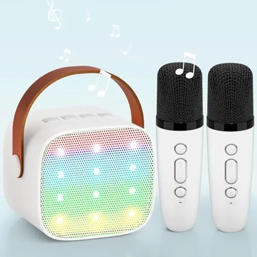 Produktbild: Kinder Karaoke Maschine, Karaoke Mikrofon Kinder Tragbarer Bluetooth Lautsprecher mit LED Lichteffekten für Kinder Erwachsene, Geschenke für Mädchen，Spielzeug für 3 4 5 6 7 8+ Jahre (Weiß)
