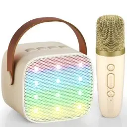 Produktbild: Kinder Karaoke Maschine, Neueste Karaoke Mikrofon Kinder, Geschenke für Mädchen Jungs,Mini Bluetooth Lautsprecher Geschenk Mädchen Stimmverzerrer-Spielzeug Spielzeug für 3 4 5 6 7 8 9 10+(Beige)