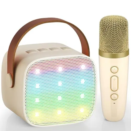 Produktbild: Kinder Karaoke Maschine, Neueste Karaoke Mikrofon Kinder, Geschenke für Mädchen Jungs,Mini Bluetooth Lautsprecher Geschenk Mädchen Stimmverzerrer-Spielzeug Spielzeug für 3 4 5 6 7 8 9 10+(Beige)