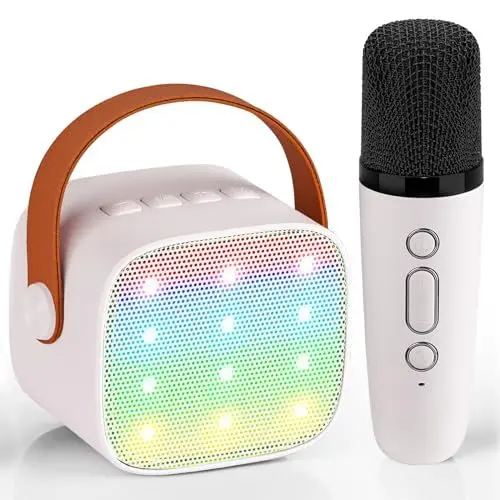 Produktbild: Kinder Karaoke Maschine, Neueste Karaoke Mikrofon Kinder, Geschenke für Mädchen Jungs,Mini Bluetooth Lautsprecher Geschenk Mädchen Stimmverzerrer-Spielzeug Spielzeug für 3 4 5 6 7 8 9 10+(Weiß)