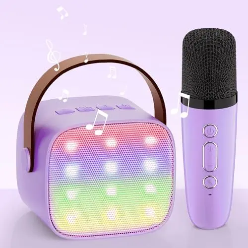 Produktbild: Kinder Karaoke Maschine, Neueste Karaoke Mikrofon Kinder, Geschenke für Mädchen Jungs,Mini Bluetooth Lautsprecher Geschenk Mädchen Stimmverzerrer-Spielzeug Spielzeug für 3 4 5 6 7 8 9 10+(lila)