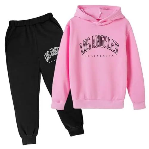Produktbild: Kinder Kinder Casual Brief Gedruckt Langarm Hoodie Pullover Sweatshirt Trainingsanzug Jogger Jogginghose Unisex 2 PC Sweatsuit Set Tochter Partnerlook (X-00-Rosa, 160)