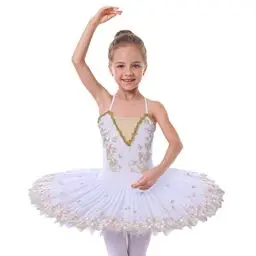 Produktbild: Kinder Mädchen Ballettkleid Ärmelloses Gymnastik Tanztrikot mit Tüllrock Einteilige Ballettanzug Tanzkleidung Gymnastikanzug Mädchen Stickerei Tanzen Performance Kostüm Weiß02 C 9-10 Jahre