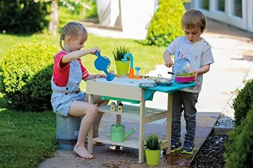 Produktbild: Kinder Matschküche aus Holz mit Spülbecken und Wasserpumpe