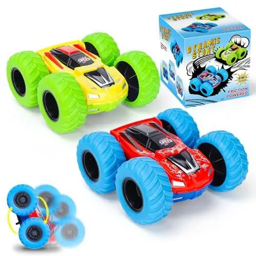 Produktbild: Kinder Monster Truck Spielzeugautos - Geschenke für Jungen und Mädchen 2-6 Jahre, Aufziehauto mit 360 Grad Rotation, Reibungsbetrieben Zurückziehen Auto