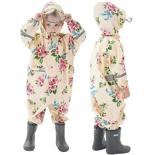 Produktbild: Kinder Regenponcho Kleinkind Regenmäntel Jungen Mädchen Wasserdichte Overall Einteilig Regenjacken Netter Cartoon Regenbekleidung Outdoor
