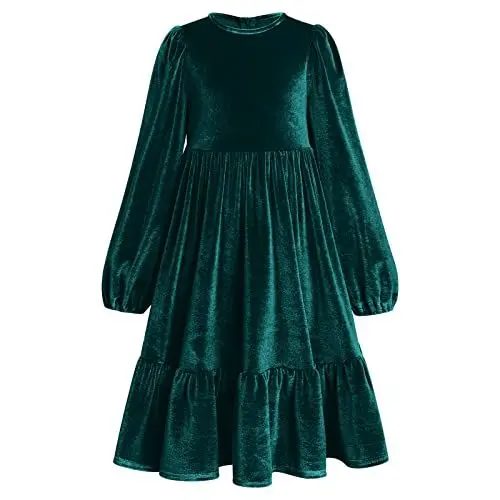 Produktbild: Kinder Samtkleid Blumenm?dchen Langes Abendkleider M?dchen Weihnachtskleid Weihnachten Partykleid Roundhals A-Linie Festliches Festkleid Hochzeit Brautjungfern Freizeit Herbstkleid Dunkelgr?n 11-12J