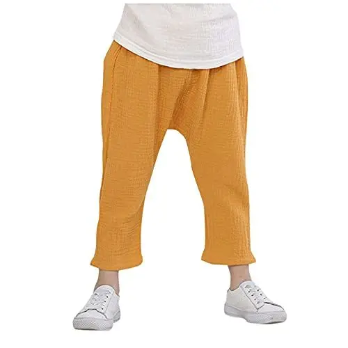 Produktbild: Kinder Schlafanzüge Mädchen Hosen Farbe Leinen Falten Kleinkind Baby Harem Kinder solide Junge Hosen Hosen (Yellow, 6-12 Months)