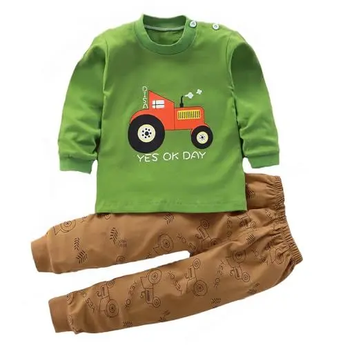 Produktbild: Kinder Schlafanzug Jungen Pyjama Set Langarmshirt mit Hose Kleidung Set Baumwolle T-Shirt und Sporthose Set Trainingsanzug Bekleidungssets für 1-7 Jahre (X-30-Traktoren Grün, 2-3 Years)