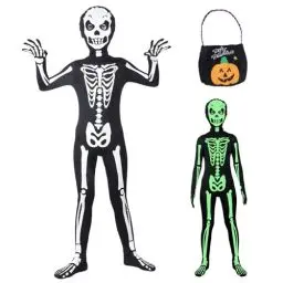 Produktbild: Kinder Skelett Kostüm, Halloween Kinderkostüm Skelett, Skelett Kostüm Leuchtend Kinder von 5-11 Jahre für Verkleidung Karneval Mottoparty